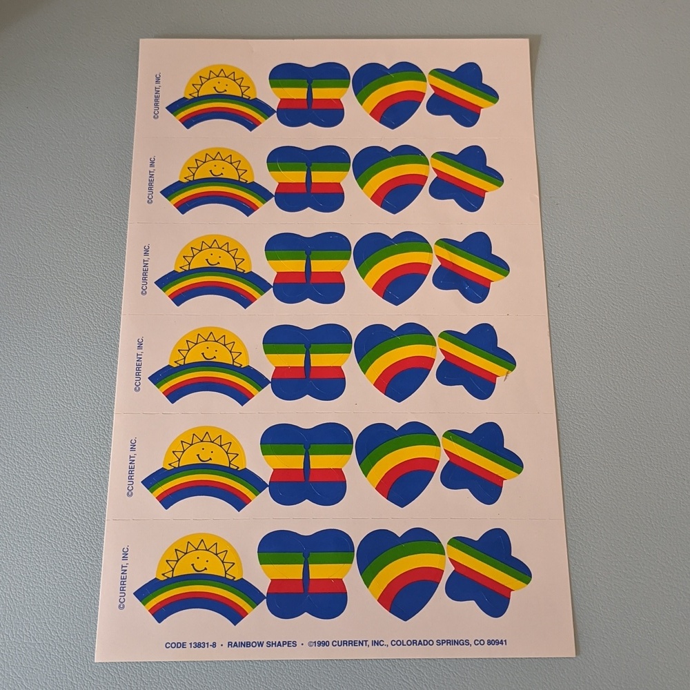 RARE! Vintage 1990 Current Rainbow Sticker Sheet 6 Sections